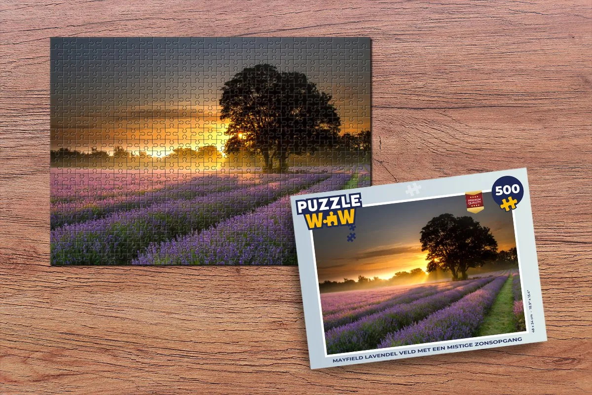PuzzleWow Mayfield Lavendel Veld Mistige Zonsopgang - Legpuzzel 500 Stuks