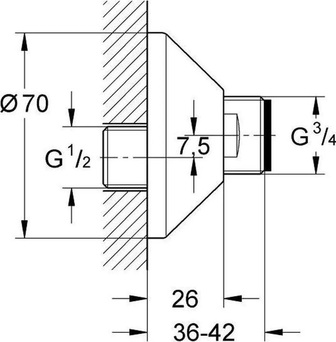 GROHE S-Koppeling 1/2" x 3/4" Schroefrozet - Chroom - afbeelding 4 van 6