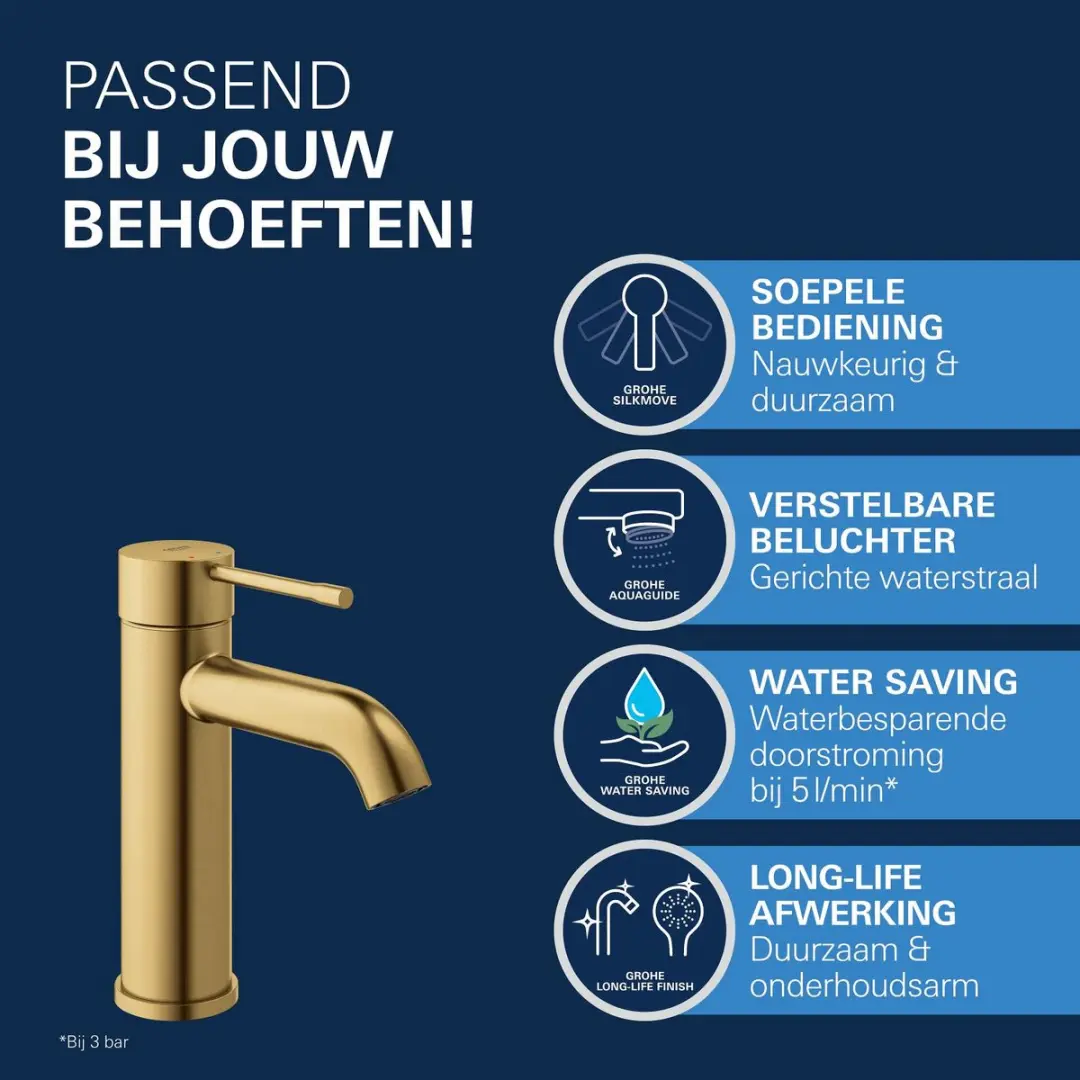 GROHE Essence New Wastafelmengkraan 23590GN1 - Lage uitloop - Mat Goud - afbeelding 3 van 6