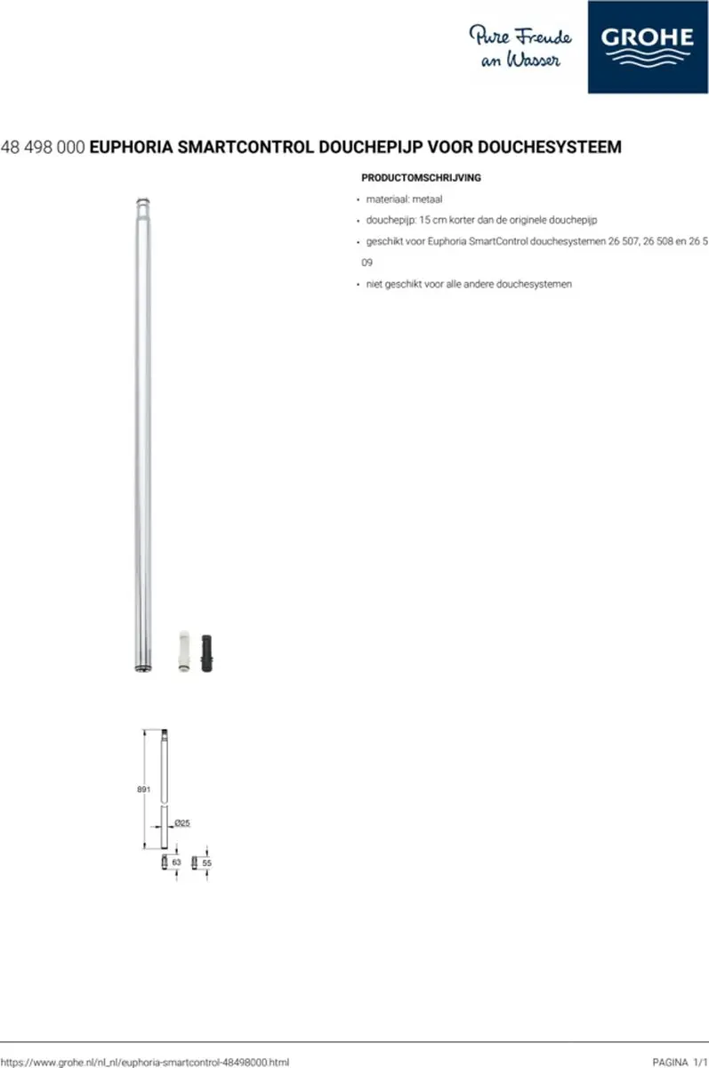 Grohe Euphoria Smartcontrol Douchepijp 89,1cm Chroom - afbeelding 2 van 6