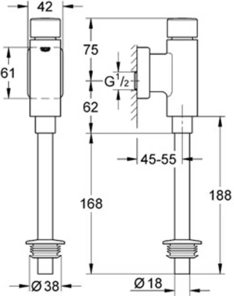 GROHE Rondo Urinoir Spoelkraan 1/2" - Zonder stopkraan - afbeelding 6 van 6