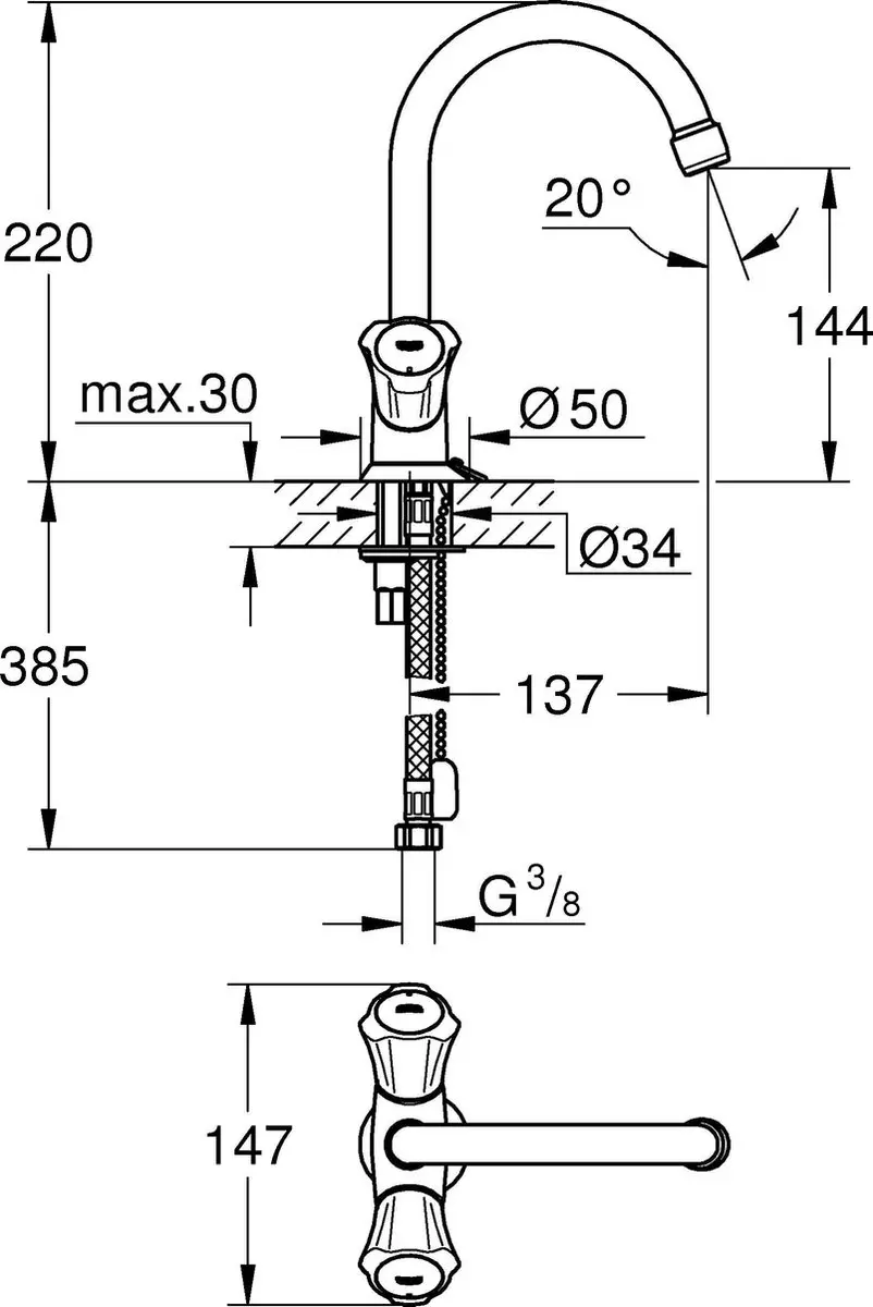 GROHE Costa-L Wastafelkraan Chroom - afbeelding 4 van 6
