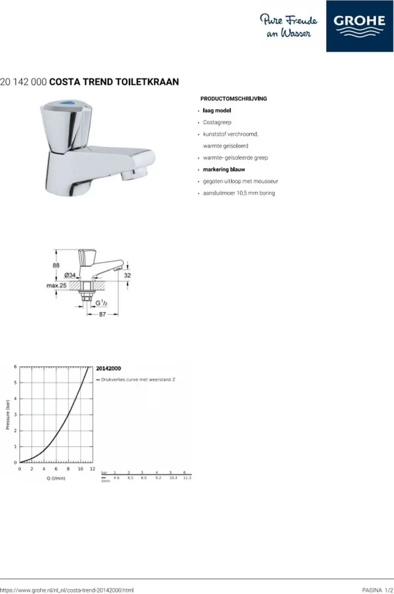Grohe Costa Trend Fonteinkraan - Lage uitloop - Chroom - afbeelding 6 van 6