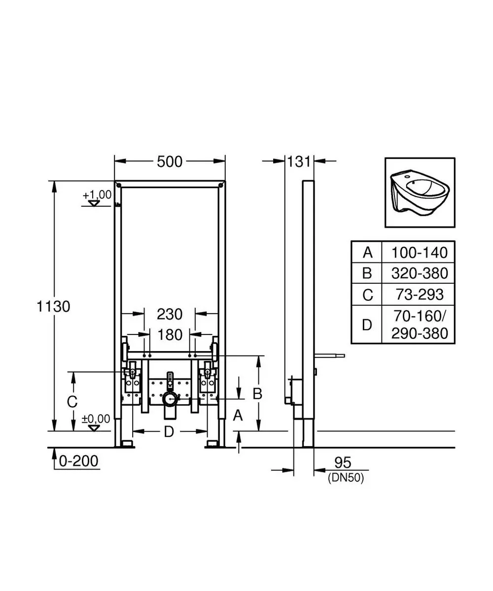 GROHE Rapid SL Bidet Installatiesysteem 1,13m - afbeelding 6 van 6