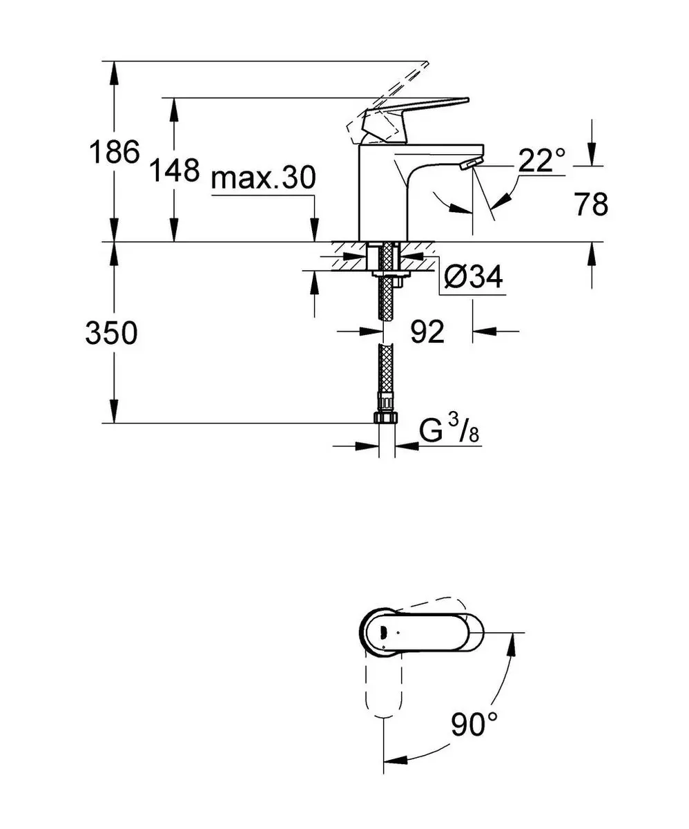 Grohe Eurosmart Cosmopolitan Wastafelkraan 2337600E - Lage uitloop - Chroom - afbeelding 2 van 6