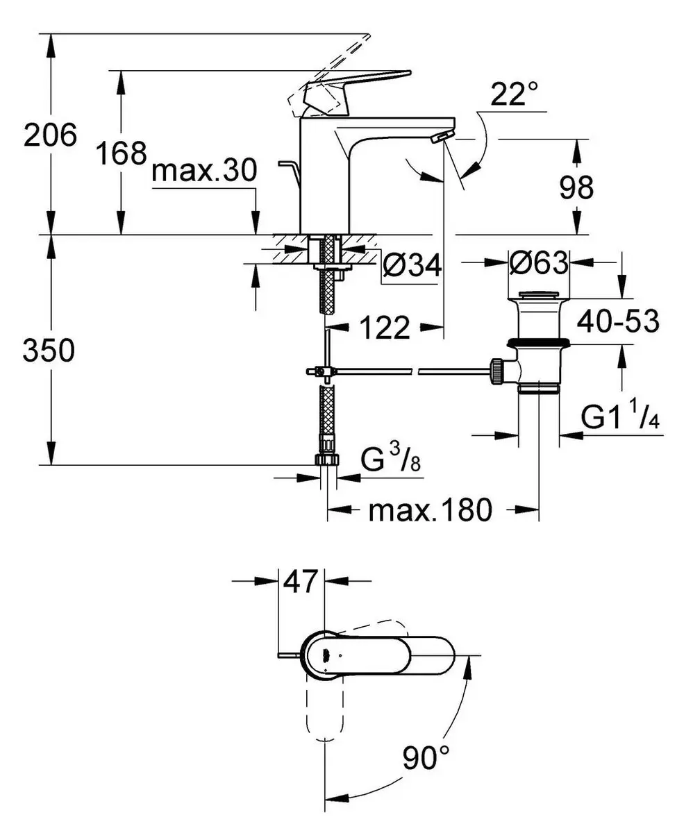Grohe Eurosmart Cosmopolitan Wastafelkraan 2339600E - Chroom - afbeelding 2 van 6