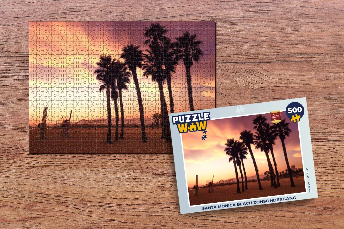 PuzzleWow Santa Monica Beach Zonsondergang Legpuzzel 500 Stuks - Multicolor