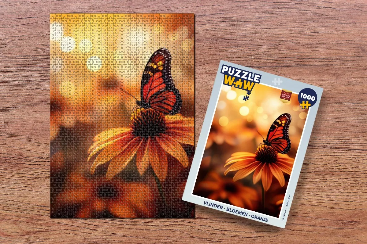 PuzzleWow Vlinder Bloemen Puzzel 1000 Stuks - Oranje