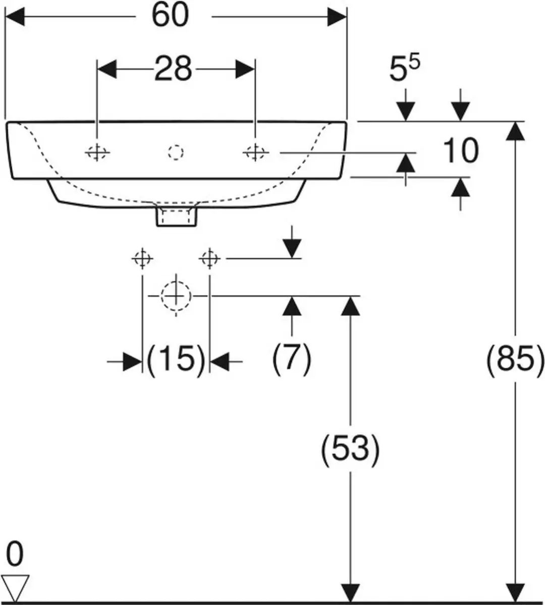 Geberit Renova Plan Wastafel 60x48cm - Wit - afbeelding 6 van 6