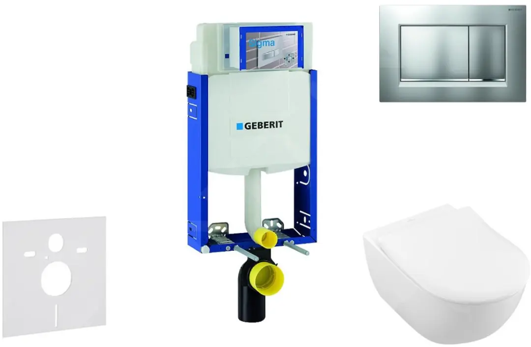 Toiletset met Sigma30 bedieningsplaat, mat chroom/chroom + Villeroy Boch hangend