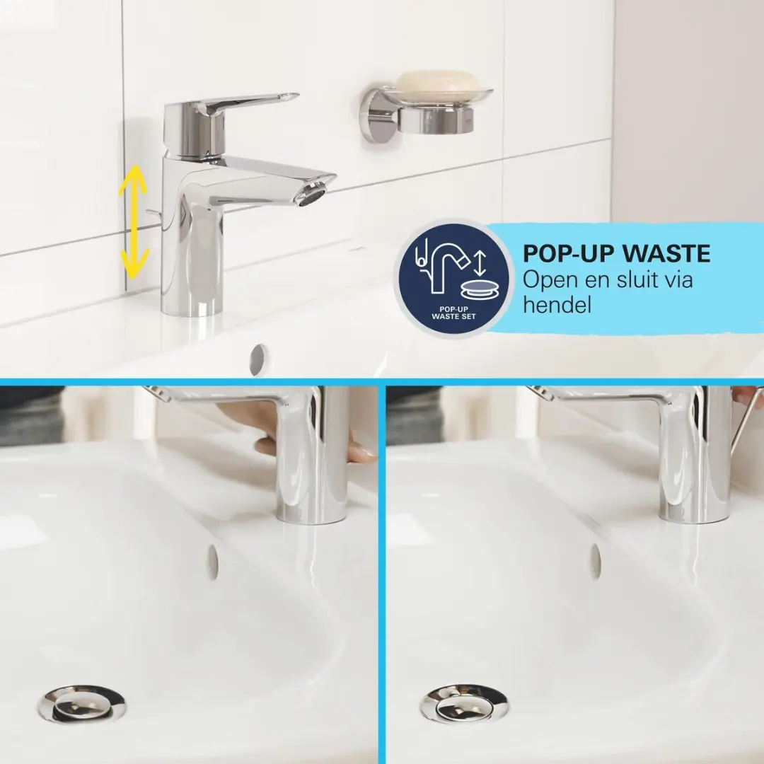 Grohe Start M-Size Wastafelmengkraan 12.1cm - Trek Waste - Mat Zwart - afbeelding 5 van 6