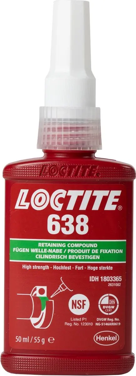 LOCTITE 638 GROEN 50ML is een uiterst krachtige, snelhardende lijm voor cilindri