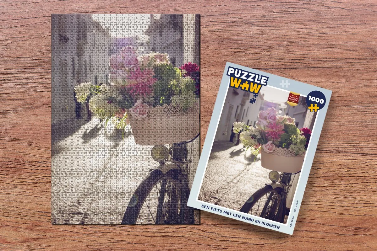 PuzzleWow Fiets Mand Bloemen Legpuzzel 1000 Stuks - Multicolor