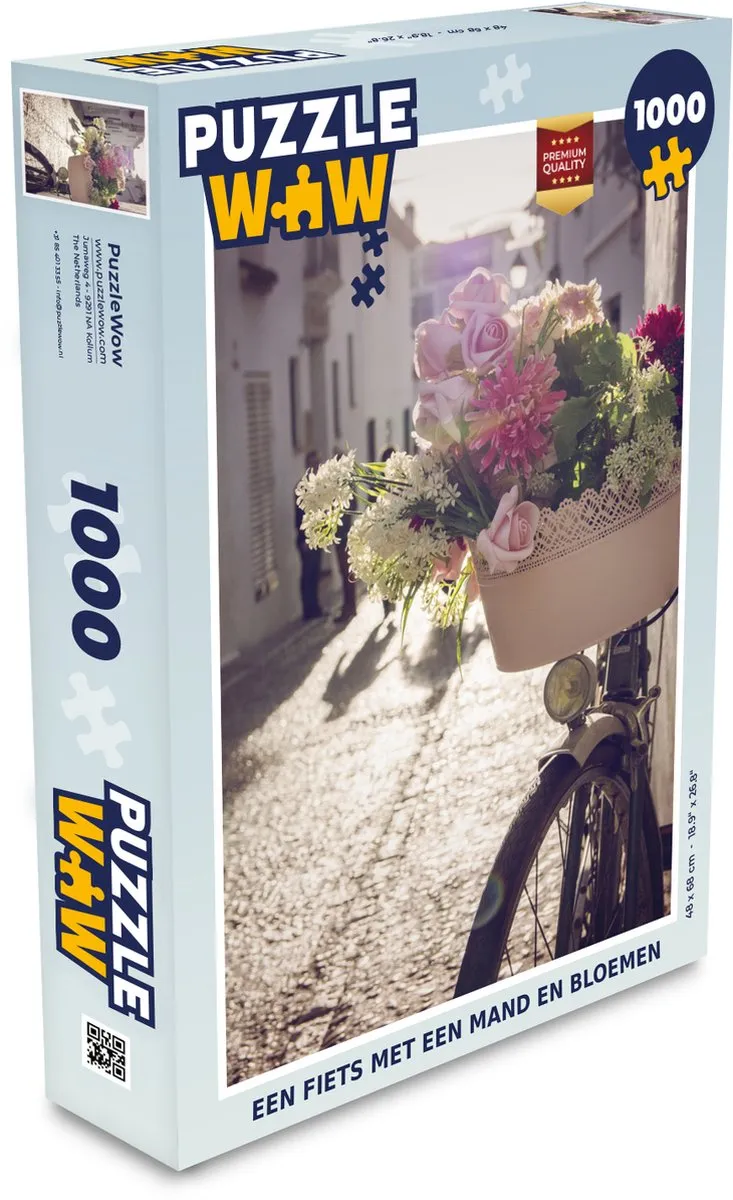 PuzzleWow Fiets Mand Bloemen Legpuzzel 1000 Stuks
