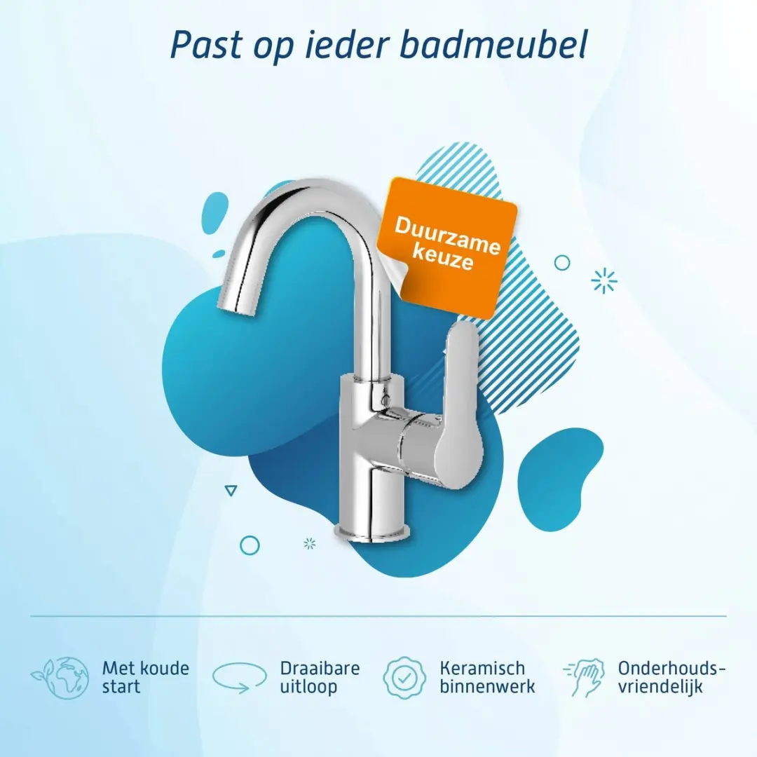 Saqu Dream Wastafelkraan 21cm Hoge Uitloop - Chroom - afbeelding 6 van 6