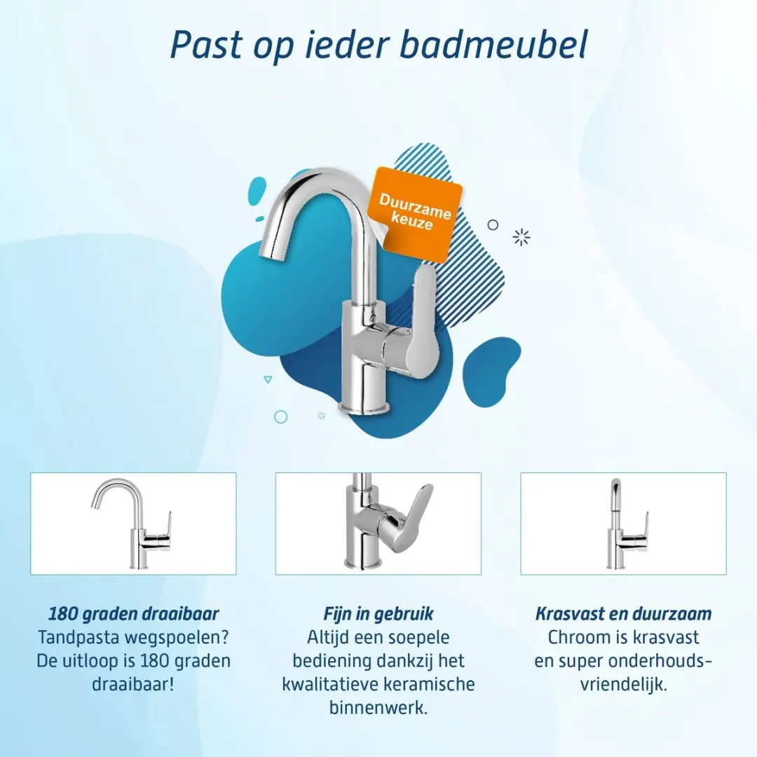 Saqu Dream Wastafelkraan 21cm Hoge Uitloop - Chroom - afbeelding 5 van 6