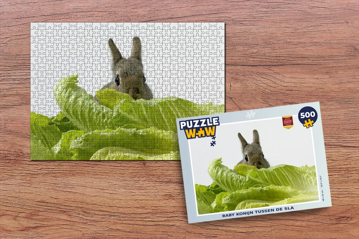 PuzzleWow Konijn - Sla - Huisdier Legpuzzel 500 Stuks - Multicolor