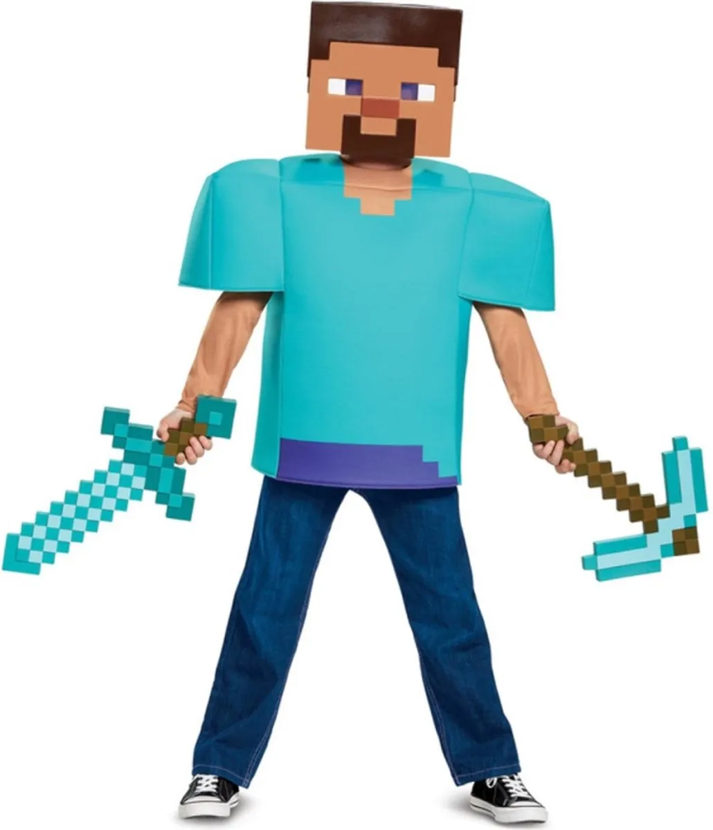 Minecraft Diamond Pickaxe Kostuum - Bruin/Turquoise