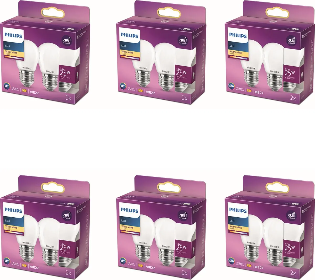 Philips LED E27 Mat Warmwit 2.2W