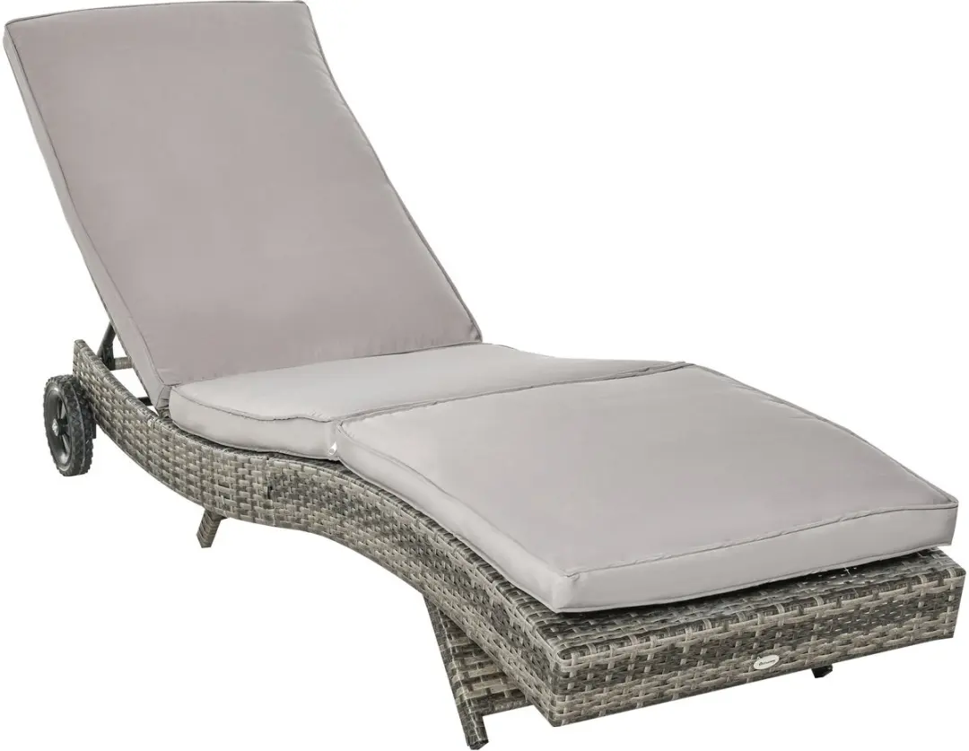 Outsunny-Enkele rotan ligstoel (eenvoudig)-Hars-207x70x70cm-Grijs