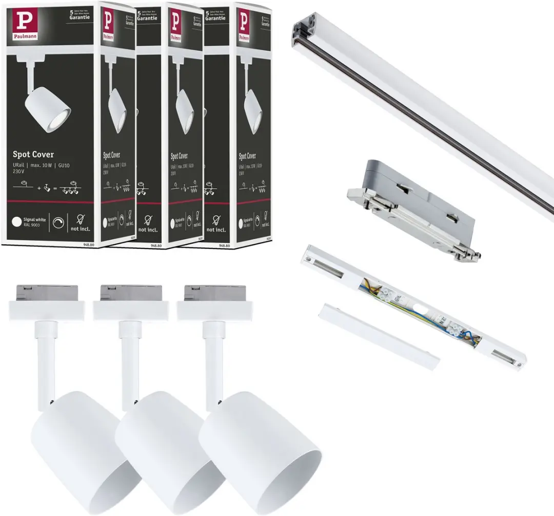 URail Railspot Cover Startersset GU10 max. 10W dimbaar 230V Signaalwit