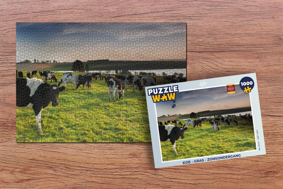PuzzleWow Koe Gras Zonsondergang Legpuzzel 1000 Stuks - Multicolor