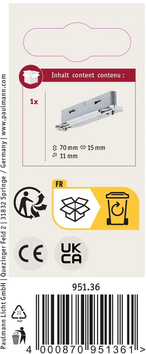 Paulmann URail Lijnconnector 70x15mm - Zilver - afbeelding 3 van 6