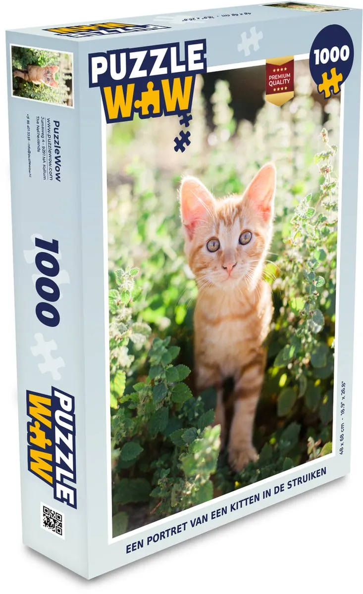 PuzzleWow Legpuzzel Een portret van een kitten in de struiken 1000 Stuks - Multicolor