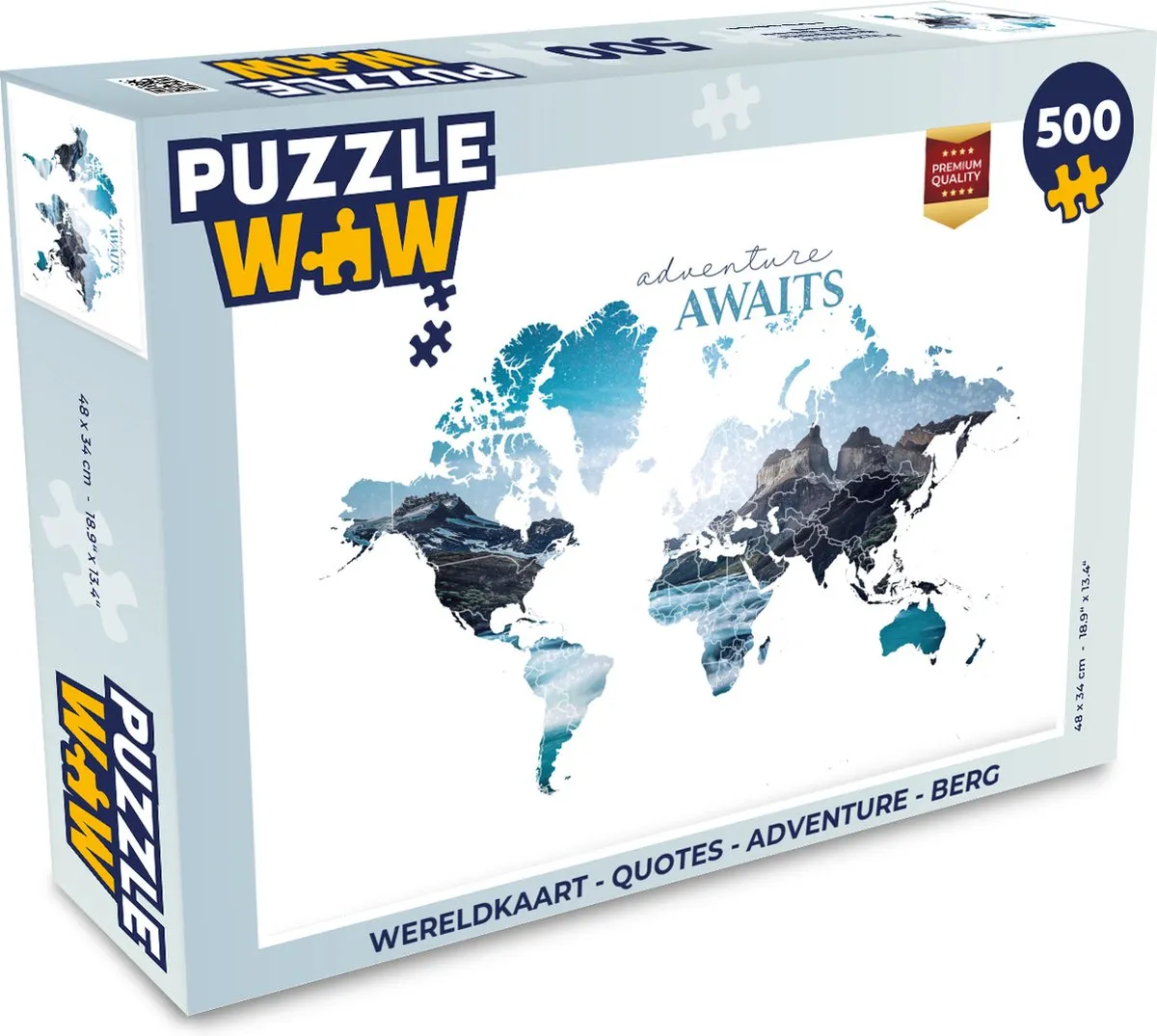 PuzzleWow Wereldkaart Quotes Adventure Berg Legpuzzel 500 Stuks - Multicolor