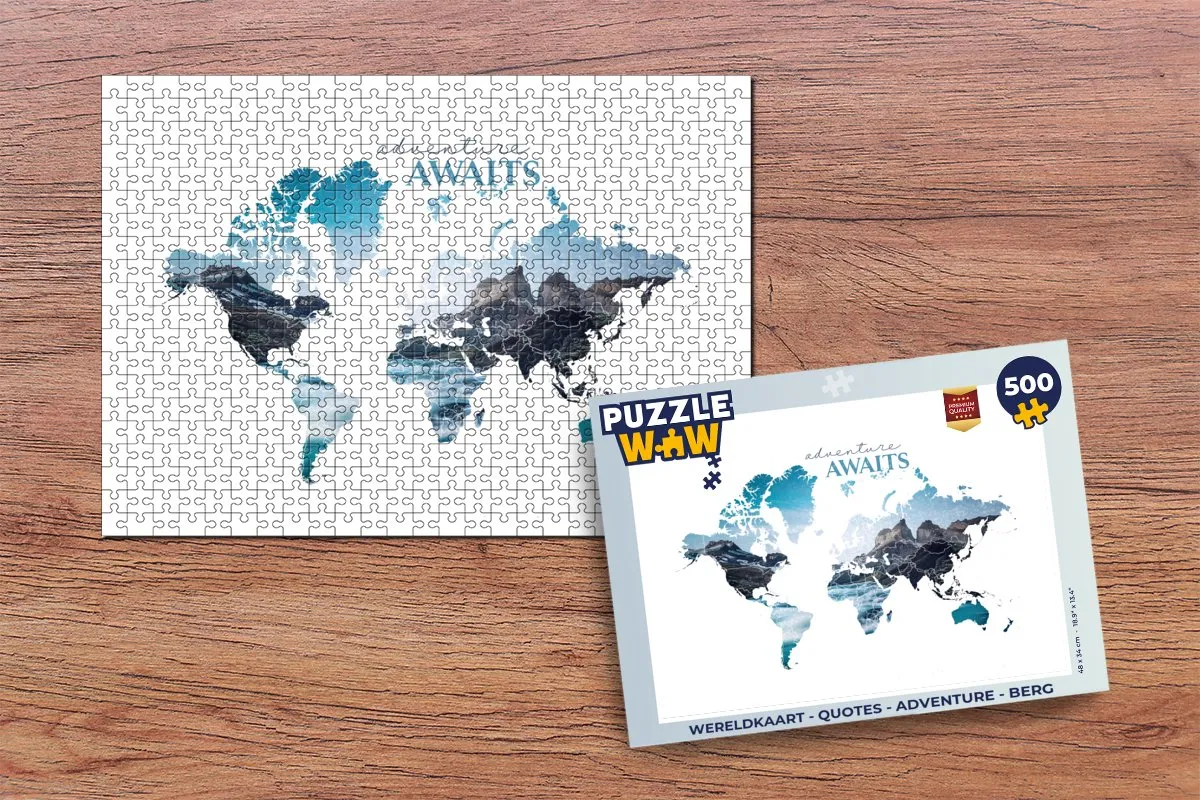 PuzzleWow Wereldkaart Quotes Adventure Berg Legpuzzel 500 Stuks - Multicolor