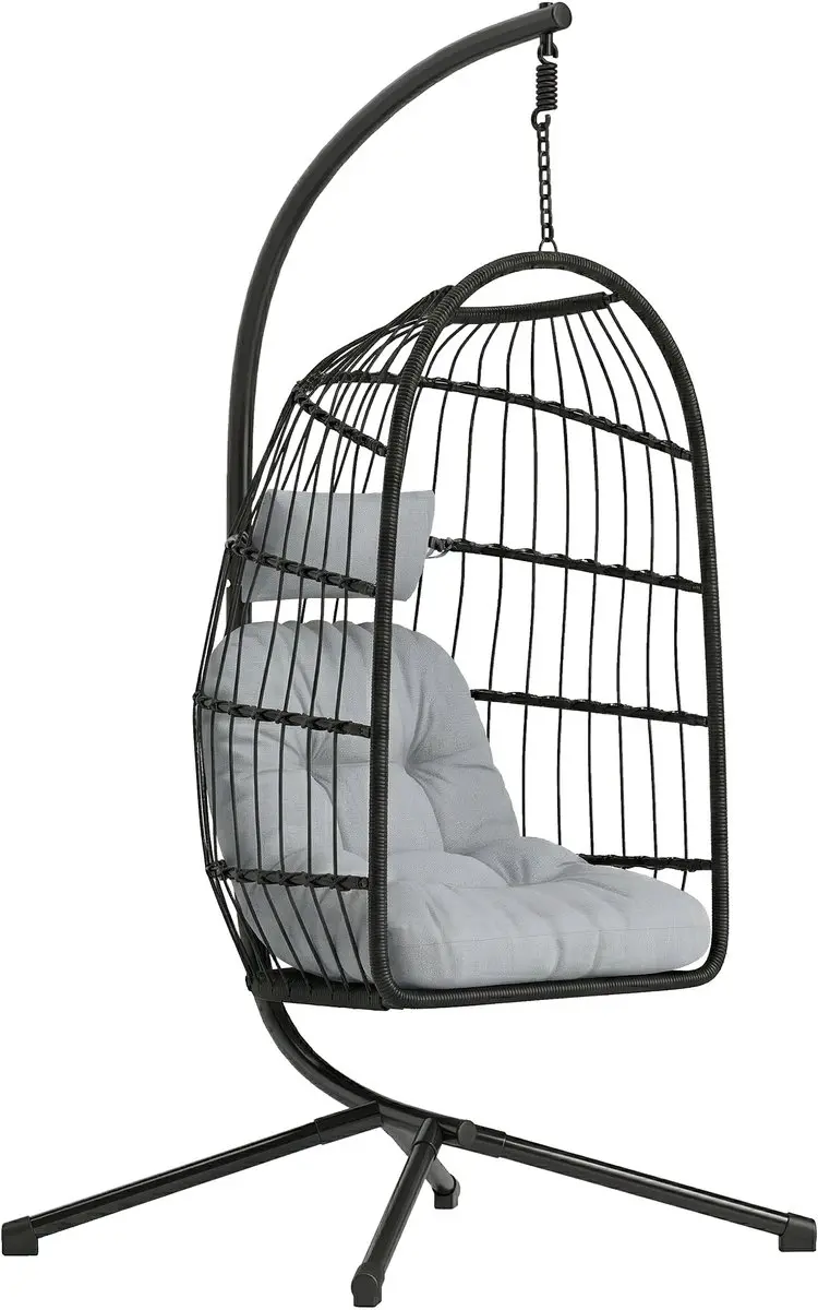 Outsunny Rattan Schommelstoel-Metaal, PE-Rattan-101L x 105B x 196H cm-Lichtgrijs