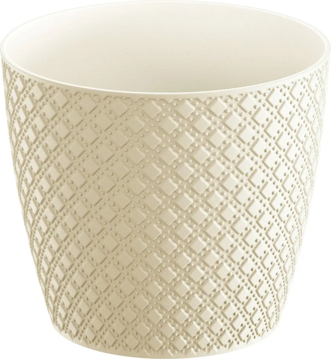 Prosperplast Orient stijl plantenpot kunststof creme wit - D26 cm diameter - H23 cm hoogte - vorstbestendig