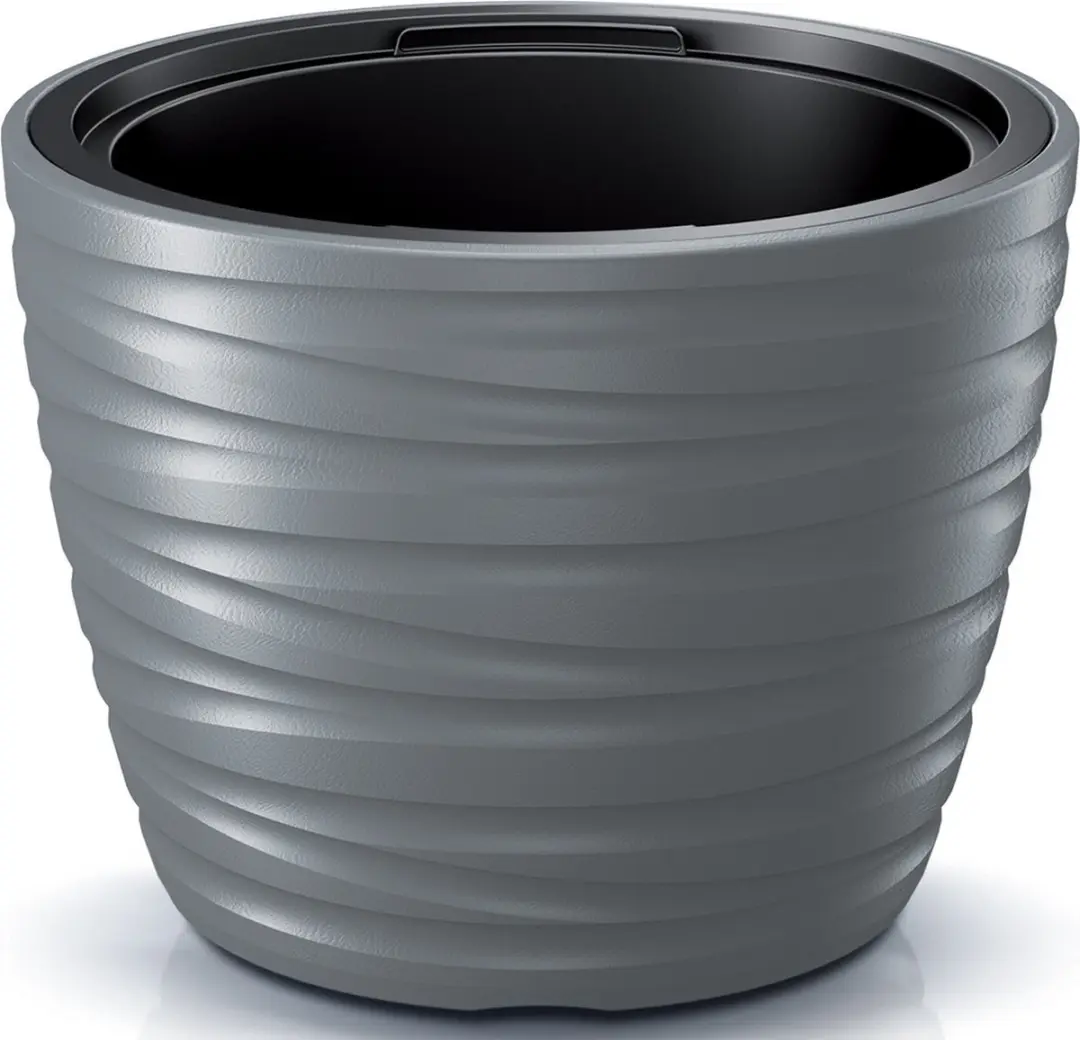 Prosperplast Plantenpot/bloempot Amazing - buiten/binnen - kunststof - steengrijs - D37 x H28 cm - met binnenpot