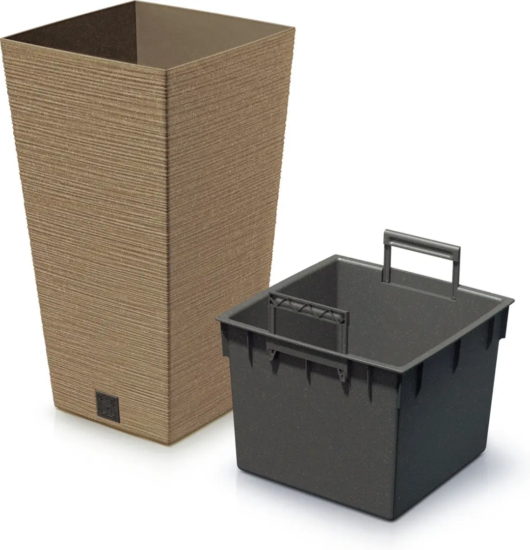 Prosperplast Plantenpot - buiten - kunststof - lichtbruin - Eco wood look - D34xH66cm - bloempot