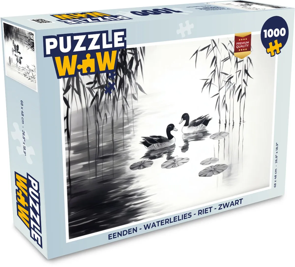 PuzzleWow Legpuzzel 1000 Stuks - Eenden & Waterlelies - Zwart