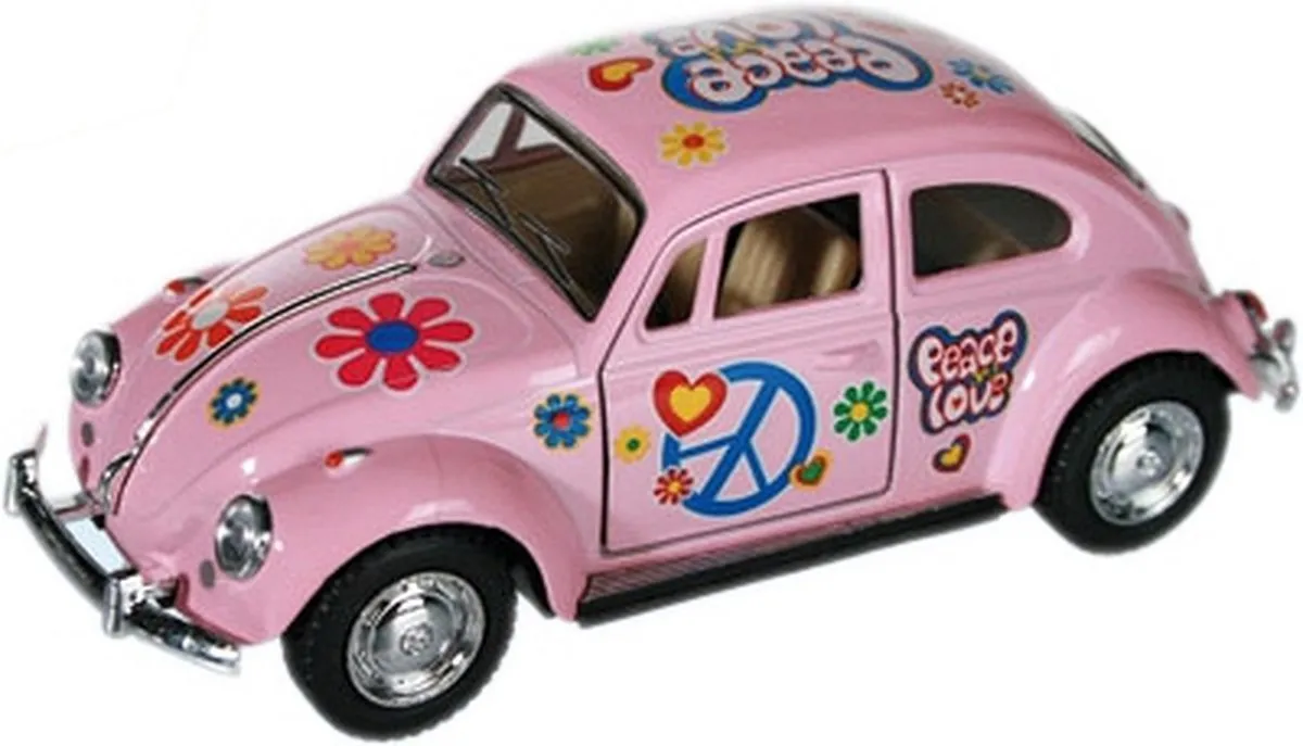 Volkswagen Kever Modelauto Roze Flower Power Edition 12cm