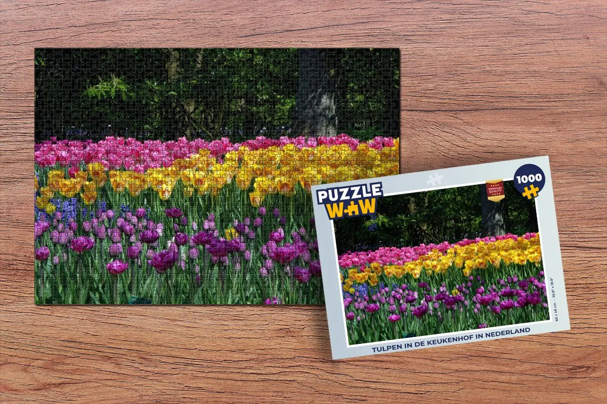 PuzzleWow Legpuzzel Tulpen in de Keukenhof 1000 Stuks - Multicolor