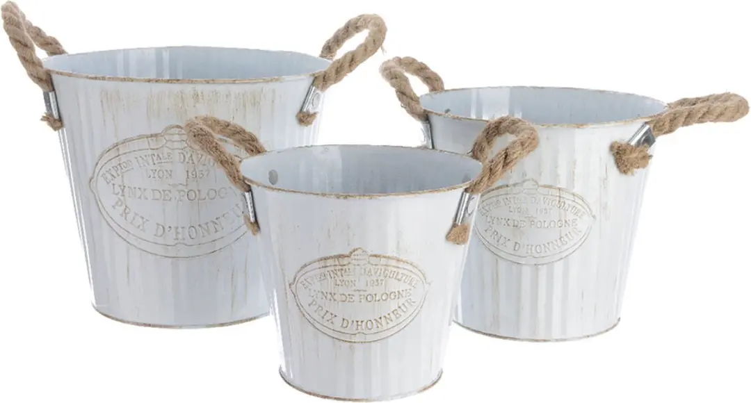 Decoris Plantenbakkenset Touw Met Handvatten Wit