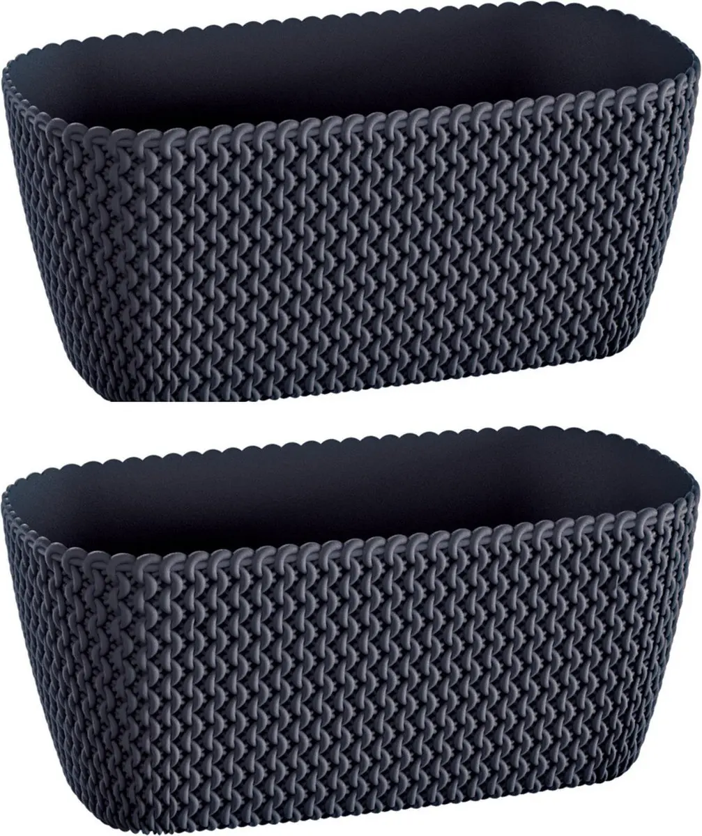 Prosperplast Plantenbak Splofy - 2x - antraciet - voor buiten - 40 x 18 x 14 cm - buiten - kunststof