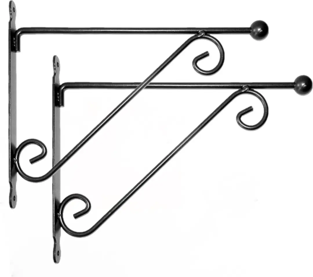 Esschert Design Muurhaak/plantenhaak met dubbele sierkrul - Set van 2x stuks - voor plantenpotten - metaal - 39 x 31 cm - hanging basket haak