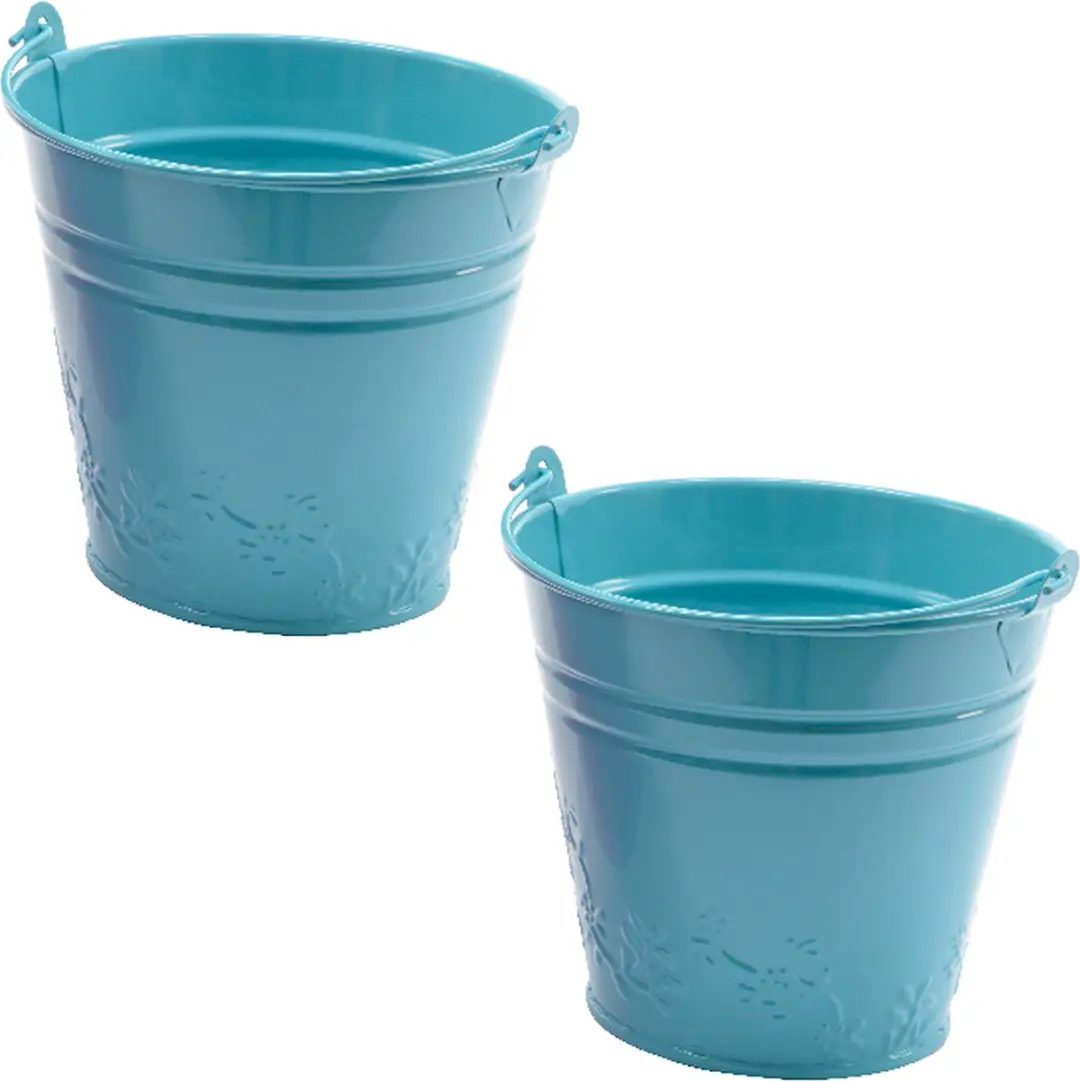 Decoris bloempot/plantenpot bloemen relief - zink - D11 cm - blauw