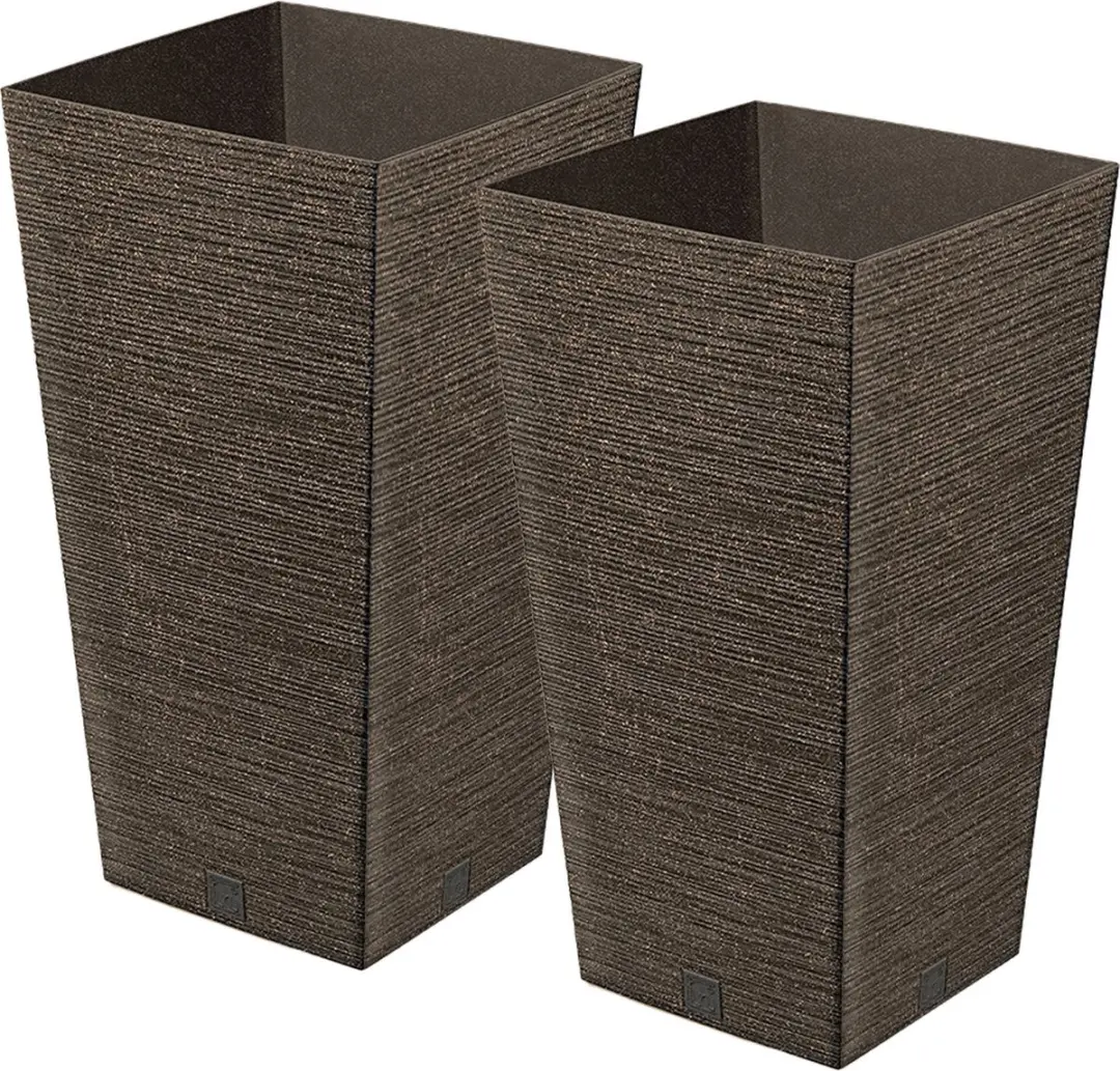 Prosperplast Plantenpot/bloempot - 2x - buiten - kunststof - koffie bruin - Eco wood look - D24 x H45 cm