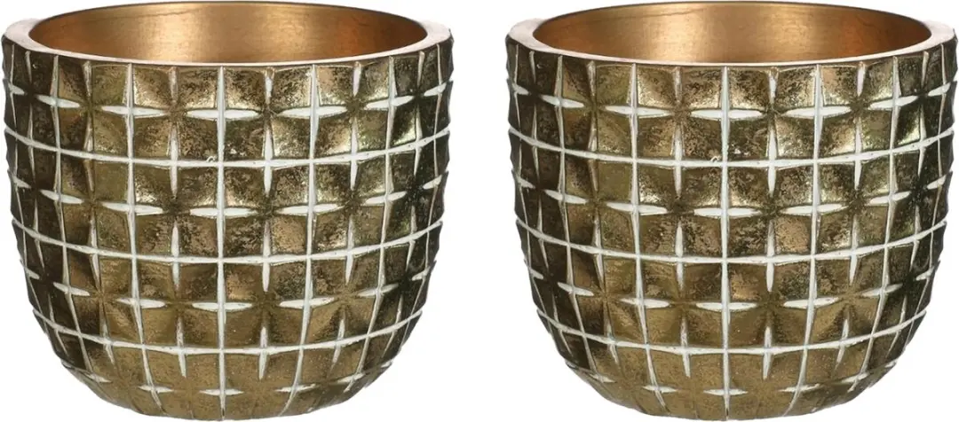 Ideas4Seasons Bloempot/plantenpot ruit motief Hanoi - 2x - goud - D14 x H12 cm - voor binnen