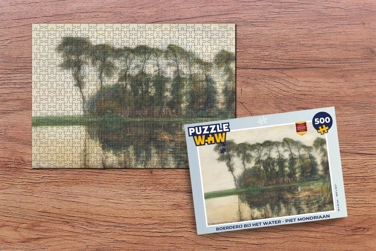 PuzzleWow Boerderij bij het water Piet Mondriaan Legpuzzel 500 Stuks - Multicolor