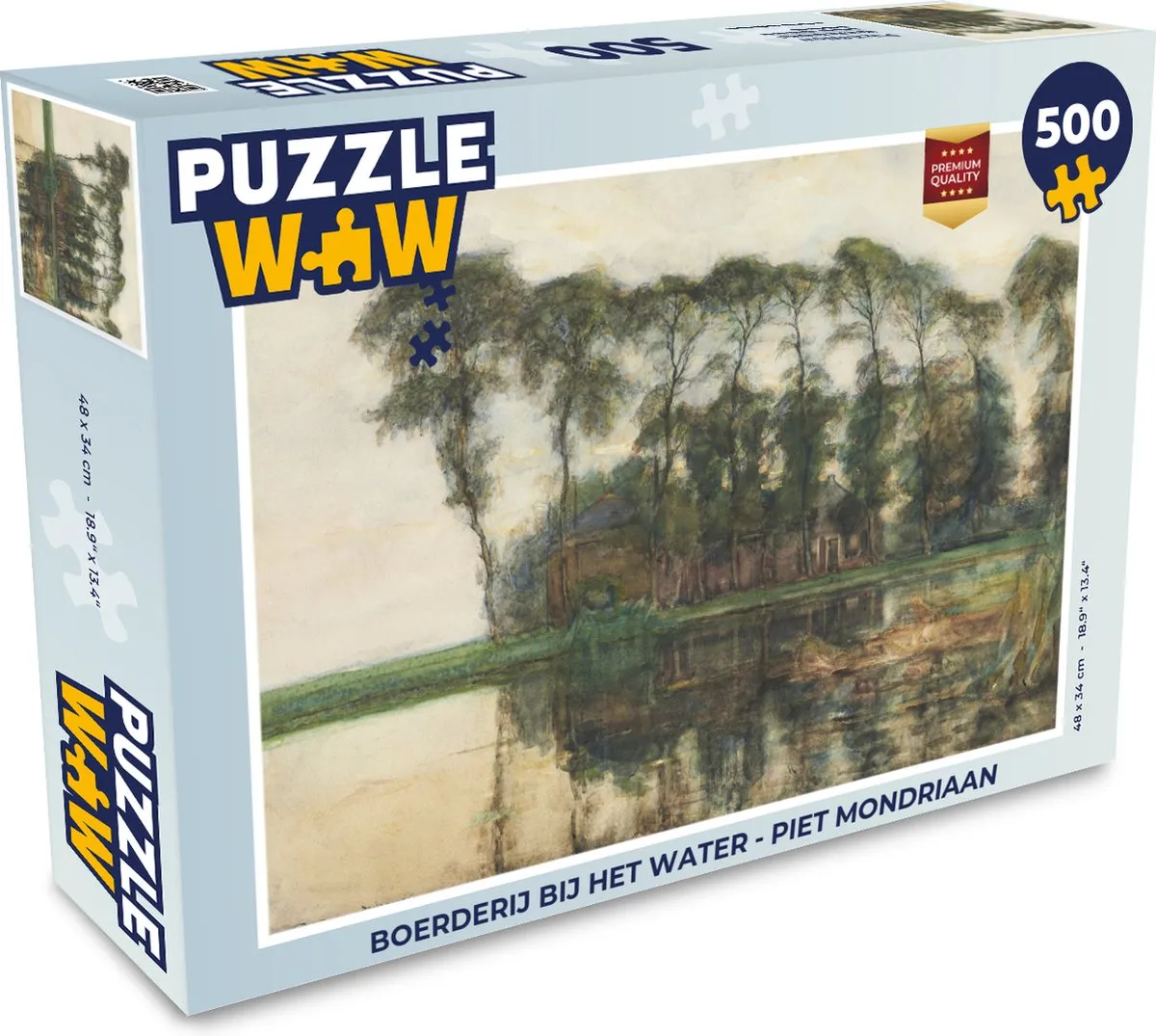 PuzzleWow Boerderij bij het water Piet Mondriaan Legpuzzel 500 Stuks - Multicolor