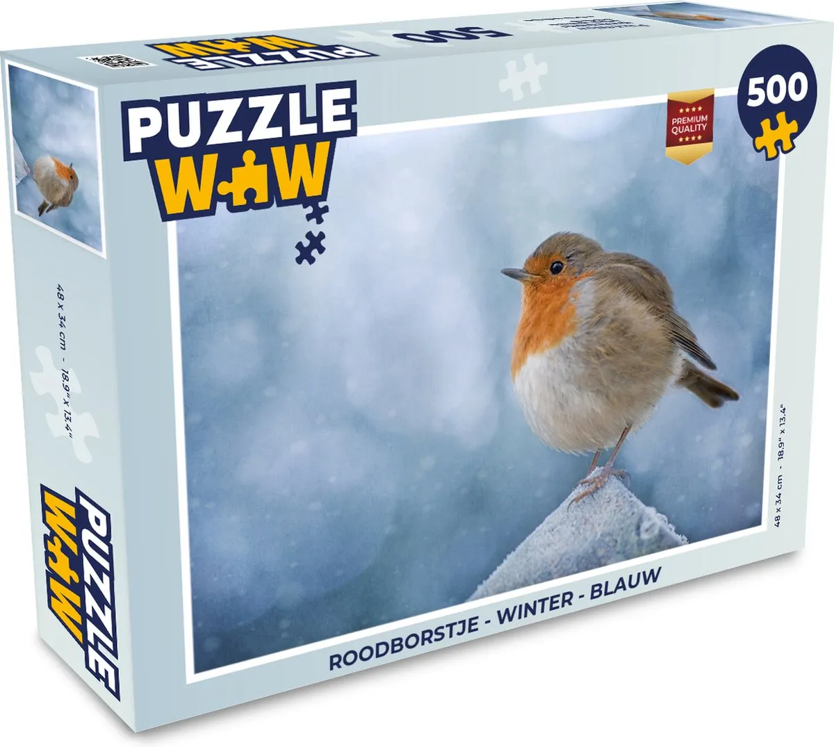 PuzzleWow Roodborstje Winter Legpuzzel 500 Stuks - Multicolor