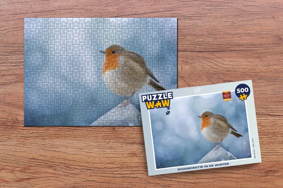 PuzzleWow Roodborstje Winter Legpuzzel 500 Stuks - Multicolor