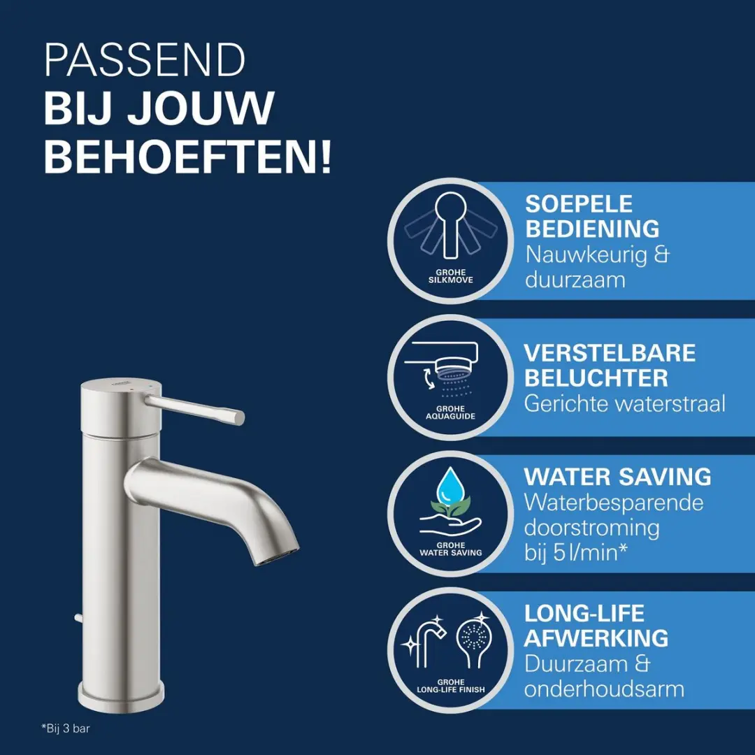 Grohe Essence New S-Size Wastafelkraan 23589DC1 - Supersteel - afbeelding 3 van 6