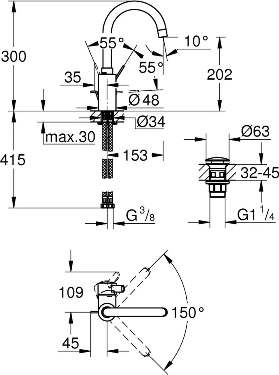 Grohe Eurosmart Cosmopolitan Wastafelmengkraan L-Size Chroom - afbeelding 2 van 2