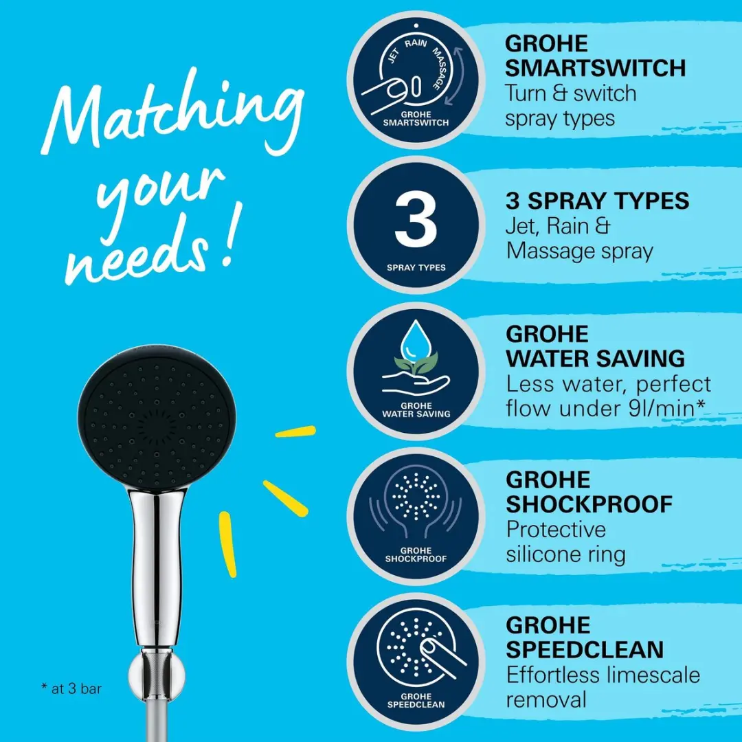 Grohe Vitalio Start Doucheset - 3 Straalopties - Chroom - afbeelding 3 van 6